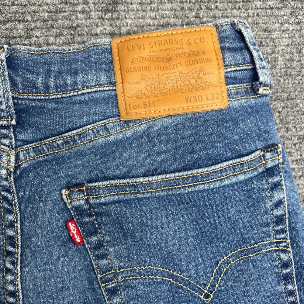 Levis Premium 511 Slim Fit Mens Jeans Blue Medium Wash 30x32 Big E Stretch